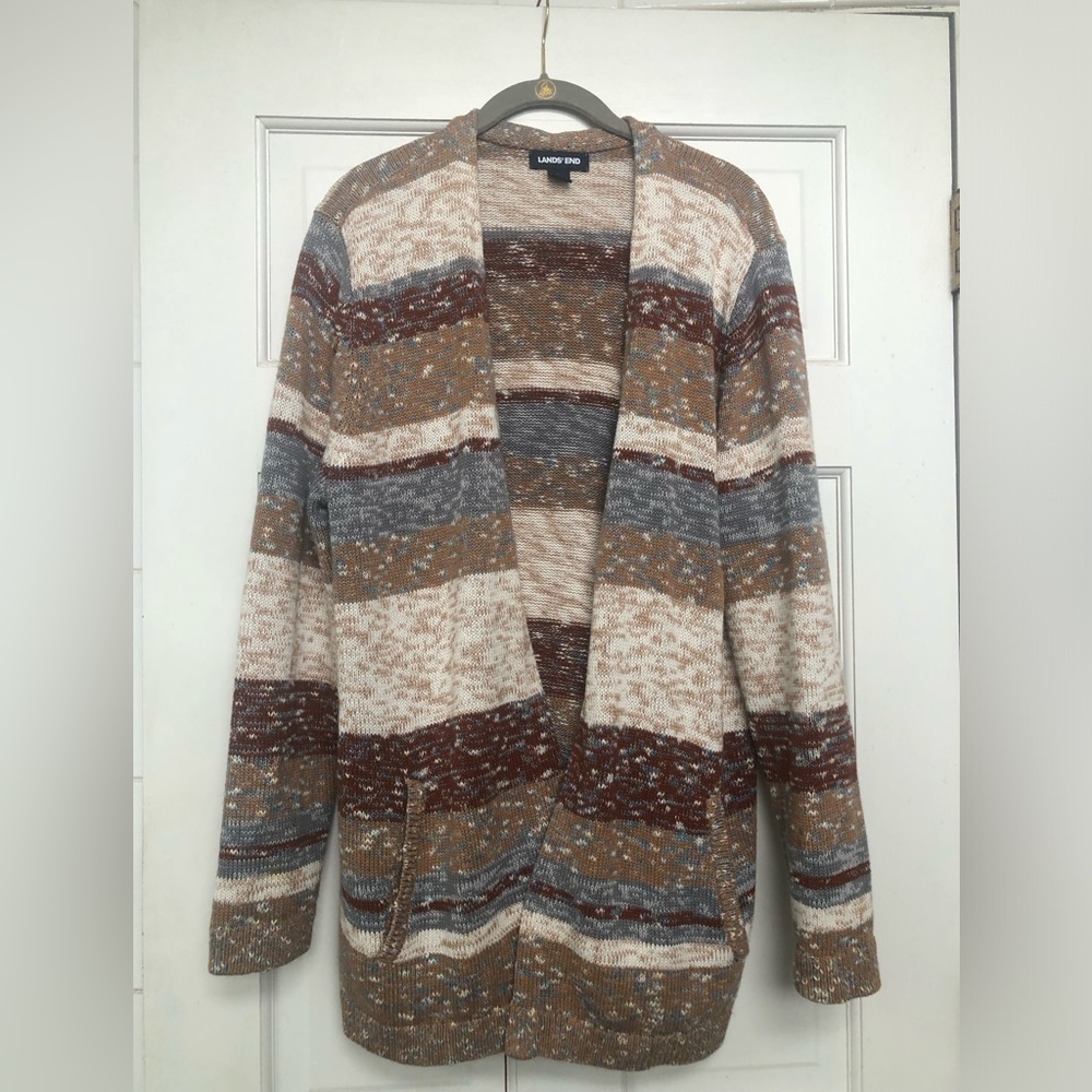 Lands' End Earthy Tone Open Front Cardigan size Large